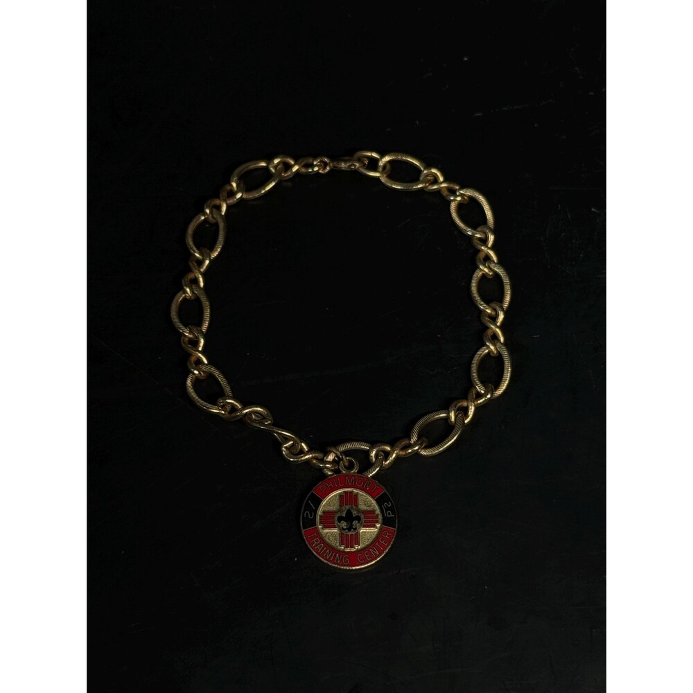 Philmont Training Center Scout Enamel Charm Gold Tone Link Bracelet